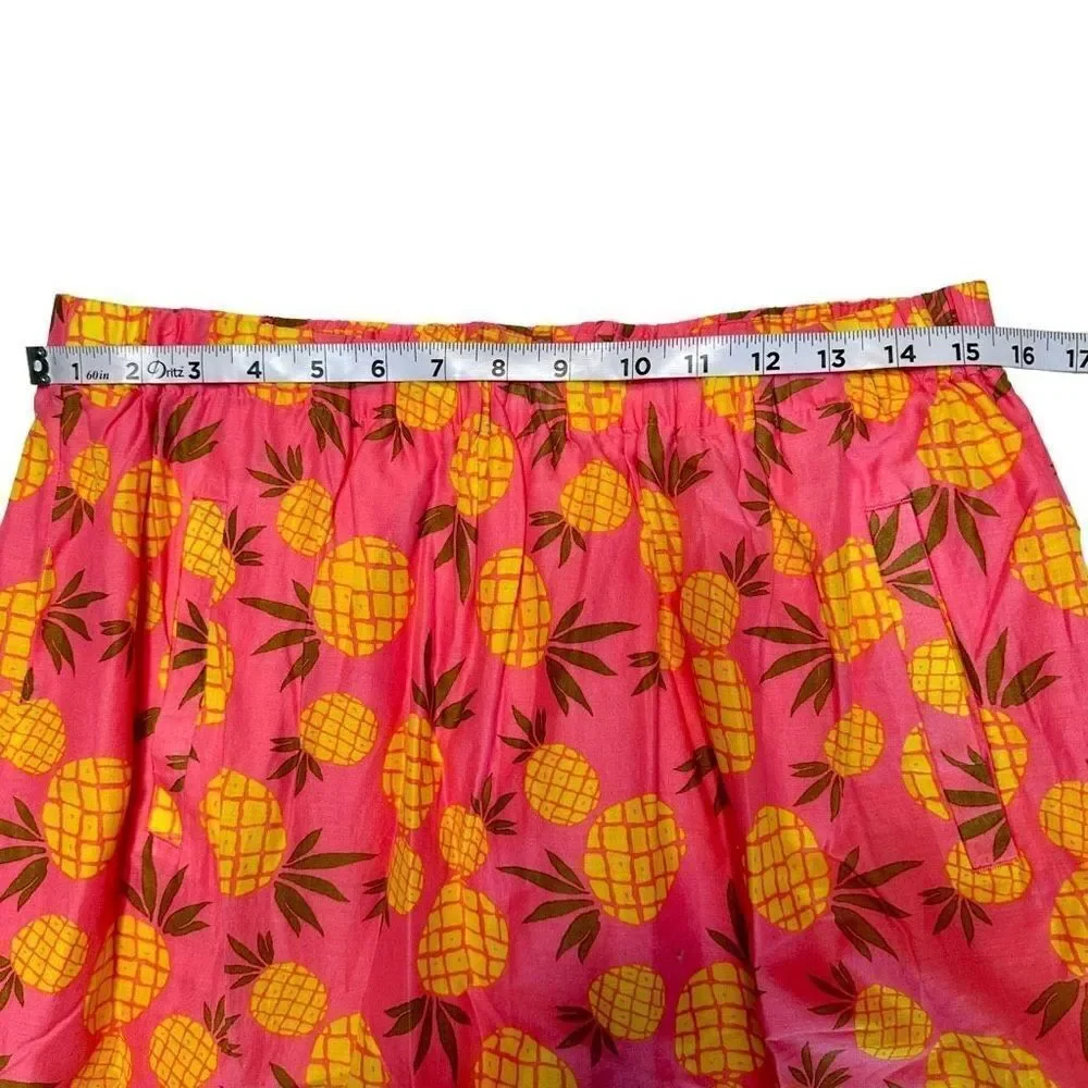 J.Crew Factory Pink Pineapple‎ Print Mini Skirt w Pockets Womens Medium Cotton